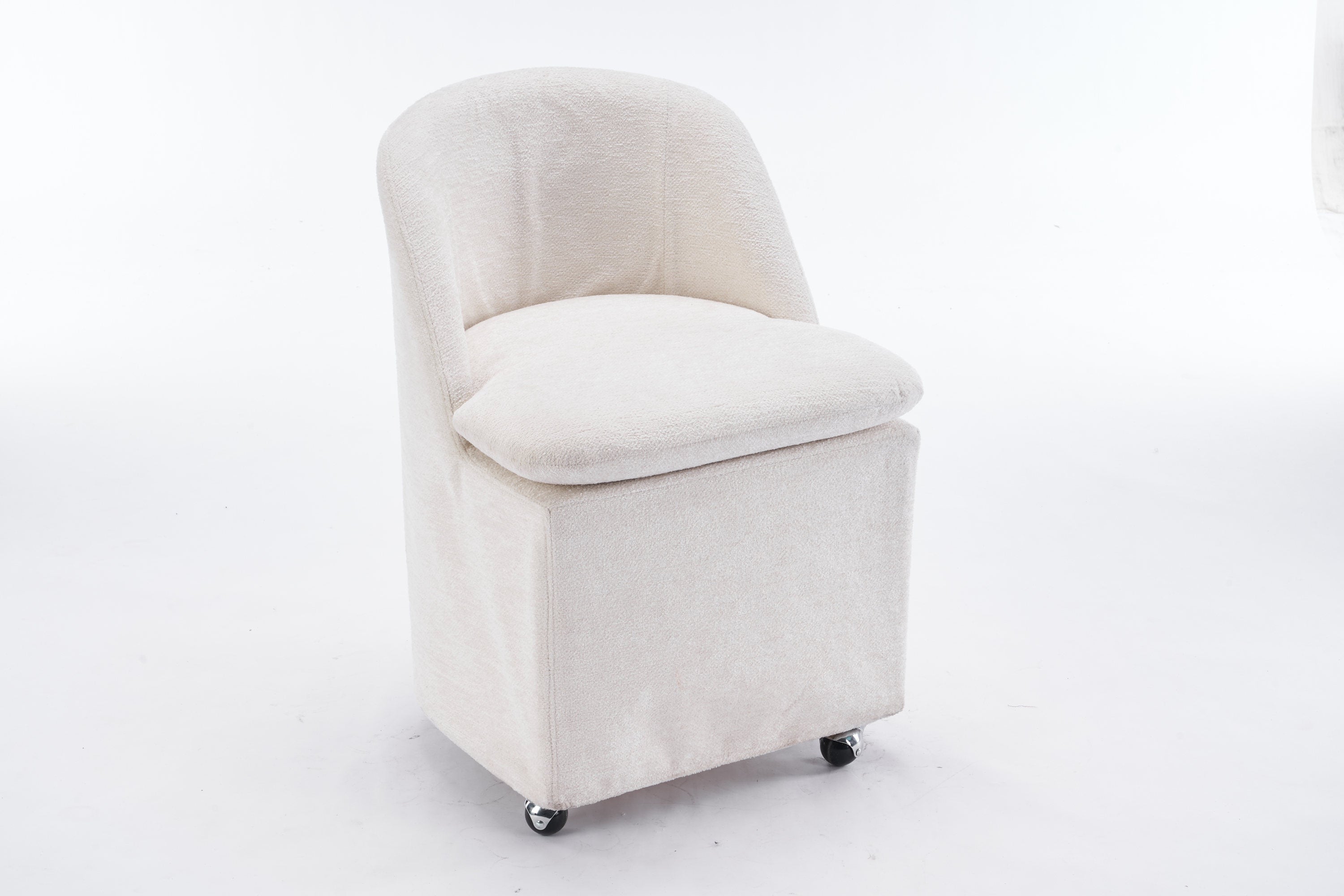 HAOYYE 058-Set of 2 Chenille Fabric Dining Chairs With Universal Wheels,Beige Sturdy Space-Saving Heavy Duty Modern Design Adults Dorm Room Easy Assembly Bedroom Furniture