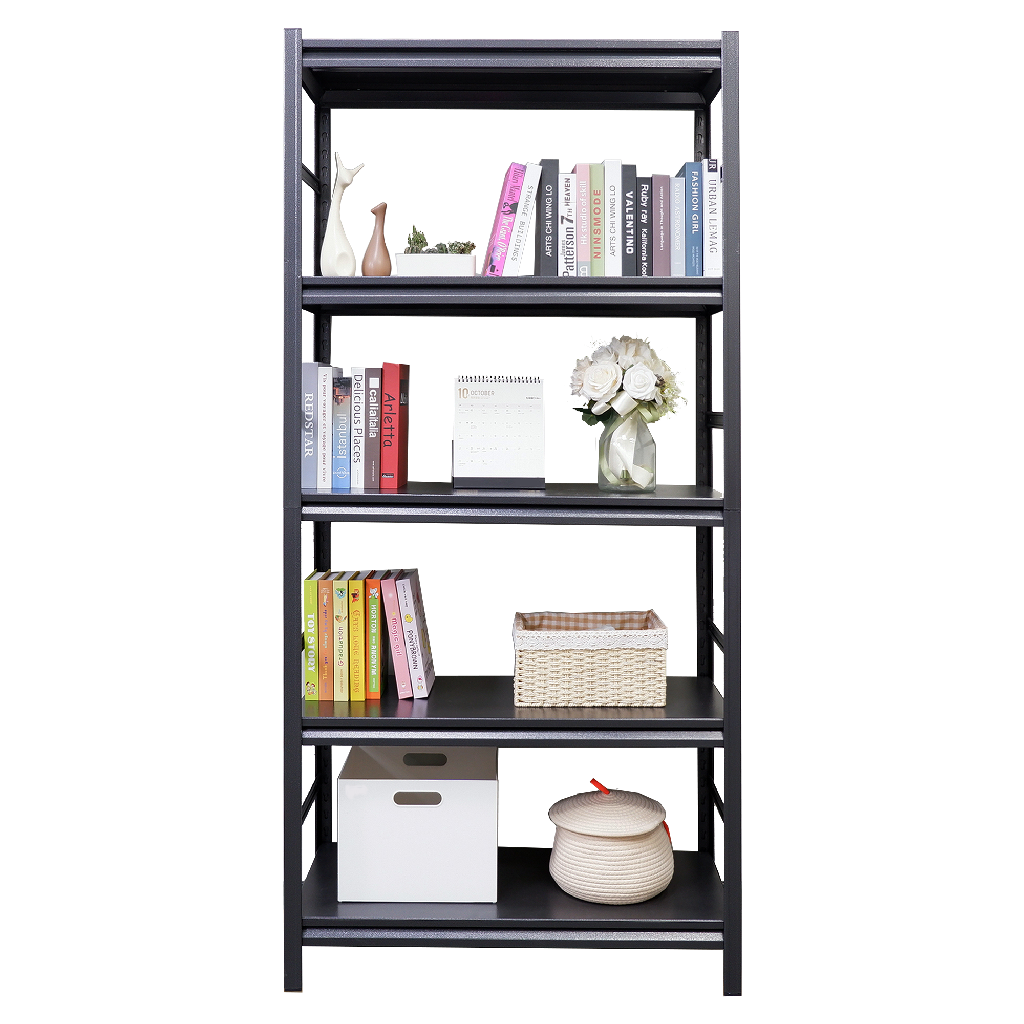 HAOYYE 5-Tier Heavy Duty Metal Storage Shelves, Adjustable Shelving Unit for Kitchen, Garage, Pantry, Office, Sturdy Space-Saving Design, Modern Storage Rack for Home, Dorm Room, and More