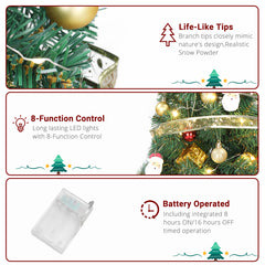 HAOYYE Green Pre-Lit Mini Artificial Christmas Tree, Tabletop Small Xmas Pine Tree with Ornaments and 30 Warm LED Lights, Battery Operated Holiday Decor for Home Office Store, Festive Indoor Display