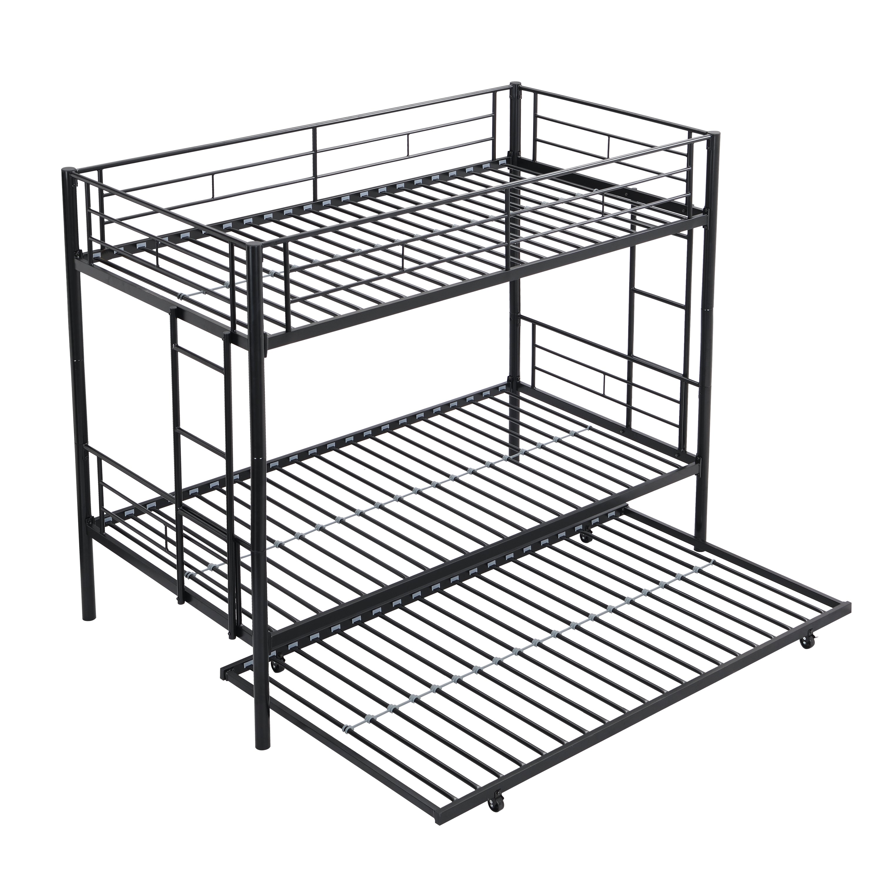 HAOYYE METAL Bunk Bed with trundle Black Sturdy Space-Saving Heavy Duty Modern Design Easy Assembly Durable Stylish Home Furniture Versatile