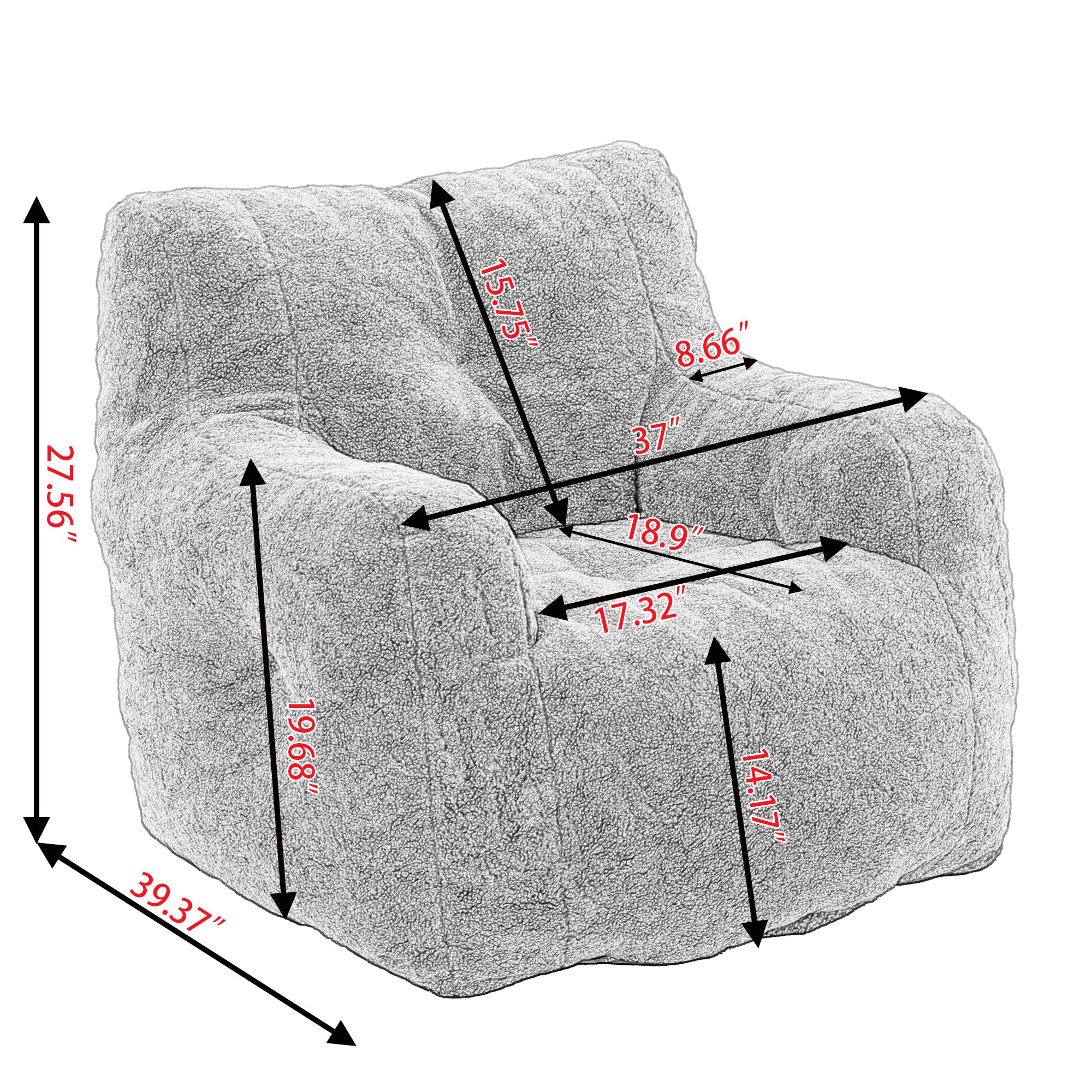 Haoyye Ivory Teddy Fabric Bean Bag Chair, Soft Tufted Foam Lounge Chair with Ergonomic Backrest, No Assembly Needed, Modern Floor Seating for Living Room, Bedroom or Lounge Area, Stylish Space-Saving Comfortable Accent Furniture