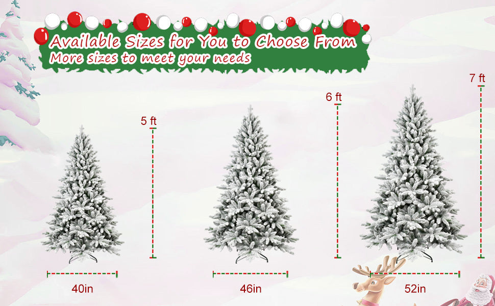 HAOYYE 6FT PE&PVC Flocked Artificial Christmas Tree ,With 1100 branch tips and metal stand,Foldable Fake Tree with Realistic Snowy Foliage for Home Decoration Sturdy Space-Saving Heavy Duty Modern Design