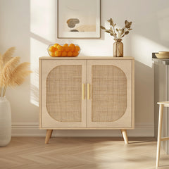 HAOYYE Buffet Cabinet with Storage, Accent Bathroom Floor Cabinet with Two Doors and Four Compartments, Solid Wood Feet, Modern Sideboard for Hallway, Entry, Living Room