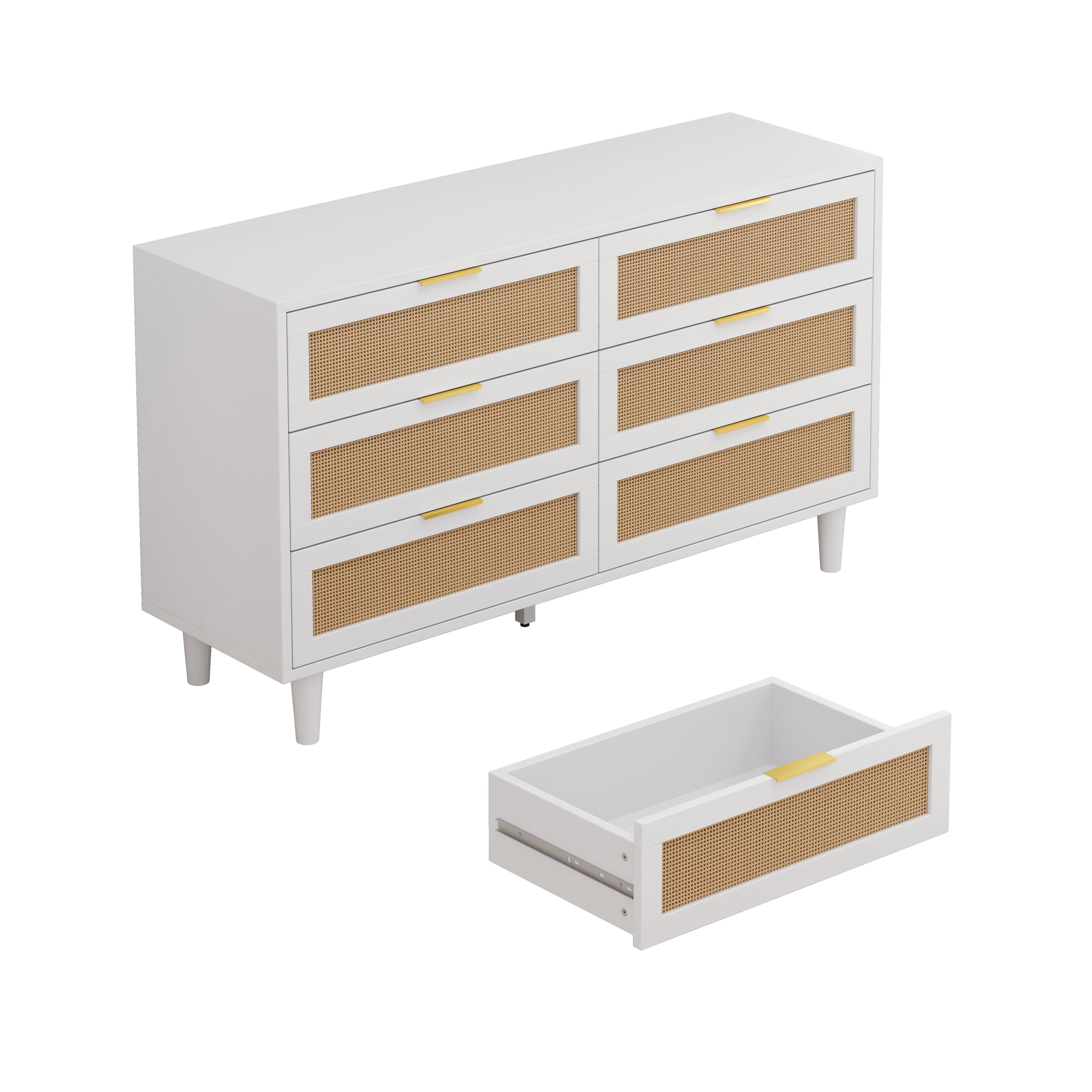 HAOYYE 6-Drawer Rattan Storage Cabinet for Bedroom and Living Room, Sturdy and Durable Design, Space-Saving Modern Furniture with Rattan Drawers, Easy Assembly and Versatile Storage Solution