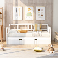 HAOYYE Twin Size Daybed Wood Bed with Twin Size Trundle,White Sturdy Space-Saving Heavy Duty Modern Design Adults Dorm Room Easy Assembly Bedroom Furniture