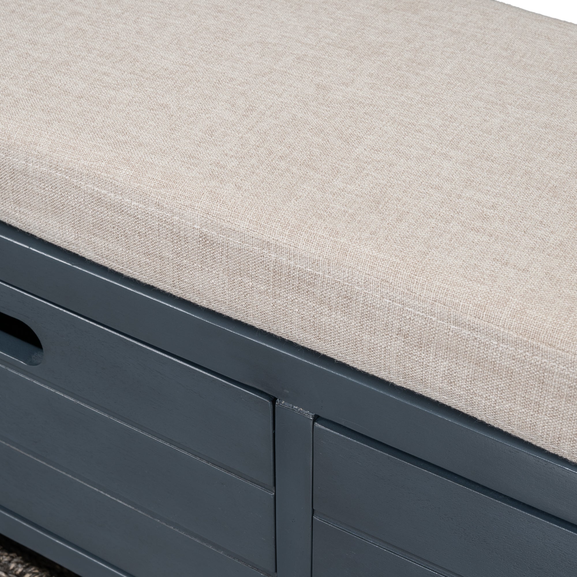 HAOYYE Storage Bench with Removable Basket and Two Drawers, Fully Assembled Shoe Bench with Removable Cushion, Navy, Sturdy Space-Saving Design, Heavy Duty Construction, Easy Assembly, Durable and Stylish Home Furniture