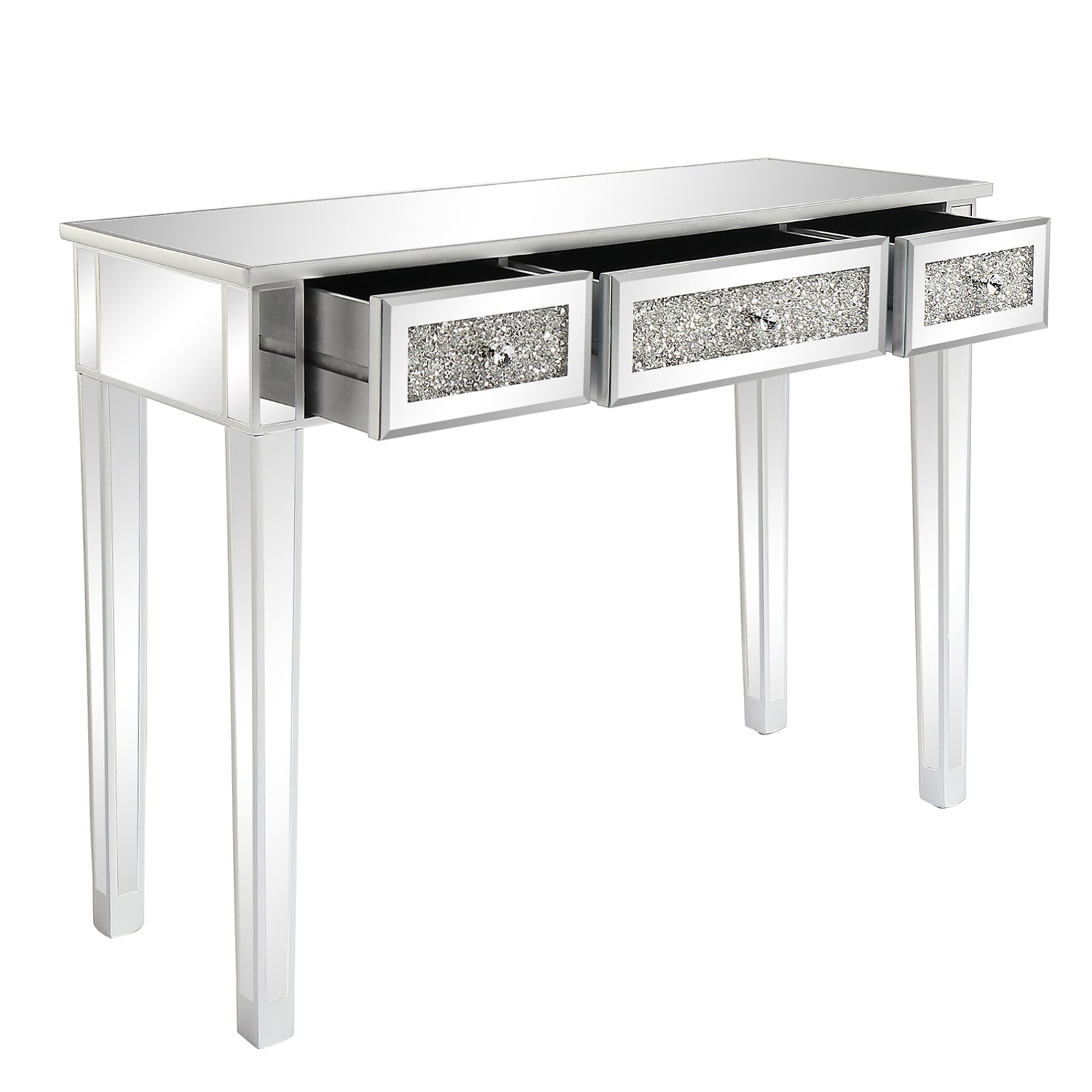 HAOYYE Modern Silver Computer Desk with MDF Mirror Surface and Broken Glass Design, Featuring Three Spacious Drawers for Efficient Storage, Stylish Home Office Workstation, Durable and Easy-to-Clean Surface