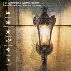 HAOYYE Vintage Outdoor Wall Lantern, Waterproof Exterior Wall Sconce with Crown Top and Clear Glass, Decorative Outdoor Lighting Fixture for Patio, Garden, or Entryway (One piece&No bulb) Sturdy Space-Saving