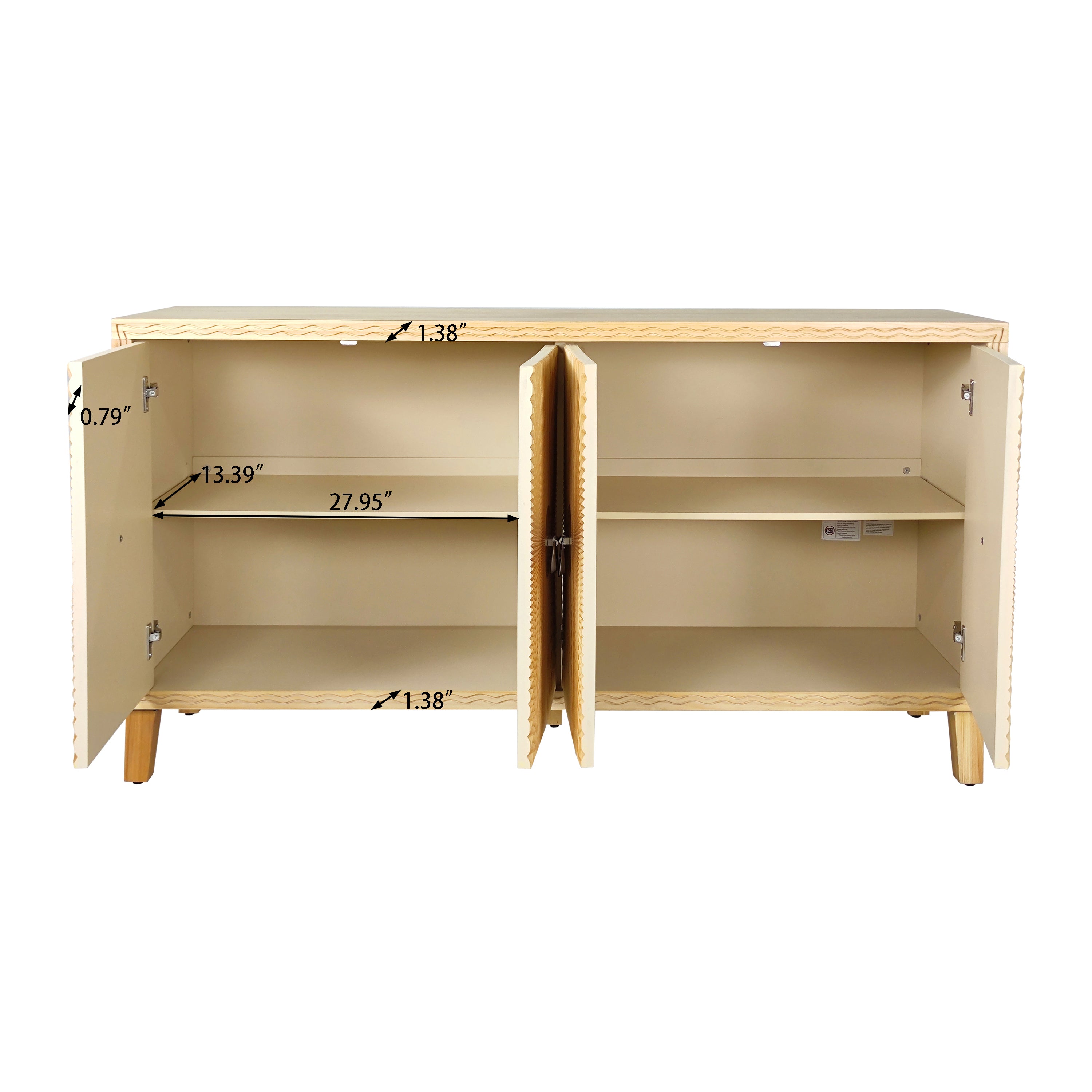 HAOYYE Vintage Storage Cabinet with Carved Scatter Pattern, 4 Door Dining Sideboard and Adjustable Shelves, Versatile Buffet and Accent Cabinet for Living Room, Kitchen, and Hallway, Sturdy and Space-Saving Design in Natural Finish