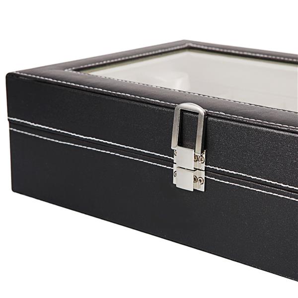 HAOYYE 12 Compartments Top-Level Opening Style Leather Watch Collection Box, Black Soft Cozy Warm Flannel Fleece Home Decor, Luxury Comfortable Unique Design, Premium Quality Decorative Display Case for Watches and Accessories