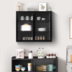 HAOYYE 27.56"Glass Doors Modern Two-door Wall Cabinet with Featuring Three-tier Storage for Entryway Living Room Bathroom Dining Room,Black Sturdy Space-Saving Heavy Duty Modern Design Adults Dorm Room