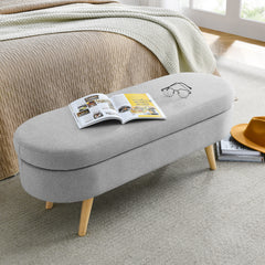 HAOYYE Ottoman Oval Storage Bench, Rubber Wood Legs, Grey(43.5"x16"x16") Sturdy Space-Saving Heavy Duty Modern Design Adults Dorm Room Easy Assembly Bedroom Furniture