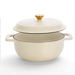 HAOYYE Cast Iron 5QT Cooking Pot Ceramic White Enamel Coating Includes Two Silicone Gloves Heavy Duty Durable Dutch Oven for Stovetop Oven and Outdoor Cooking Perfect for Stews Soups Casseroles and Everyday Meals