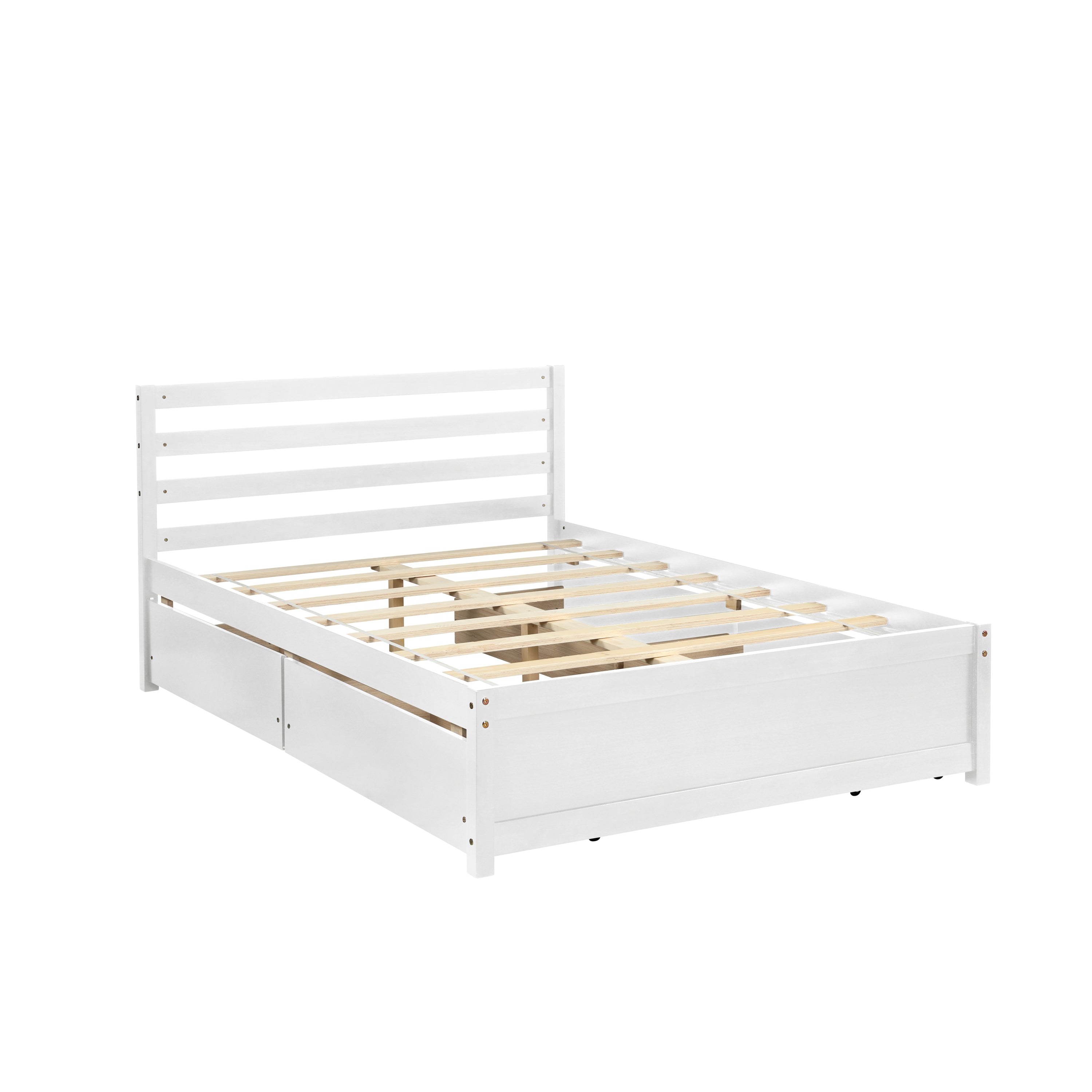 HAOYYE Full Size Wood Platform Bed Frame with 4 Storage Drawers and Headboard of White Color for All Ages Sturdy Space-Saving Heavy Duty Modern Design Adults Dorm Room Easy Assembly Bedroom Furniture
