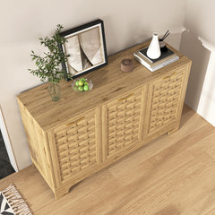 HAOYYE Storage Cabinet with 3 Doors, Wood Sideboard Buffet Storage with Adjustable Shelf, Anti-tip Kit Accent Cabinet for Living Room, Hallway, Entryway, Dining Room, Bedroom Sturdy Space-Saving Heavy Duty