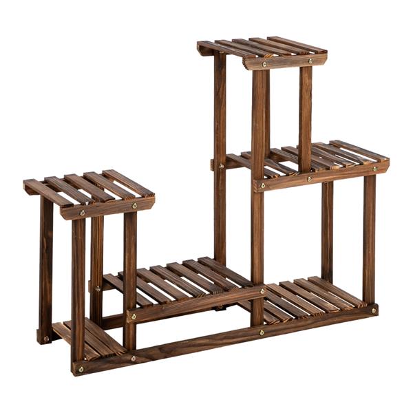 HAOYYE 4-Story 7-Seat Indoor and Outdoor Multi-Function Carbonized Wood Plant Stand, Luxurious Design, Premium Quality, Decorative and Comfortable, Stylish Home Decor with Unique Soft Cozy Flannel Fleece Touch, Perfect for Showcasing Plants in Any Setting