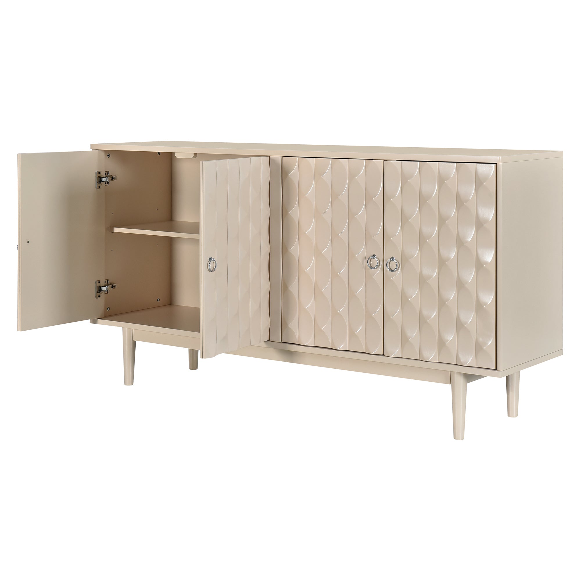 HAOYYE Modern 4-door Sideboard with Convex Pattern Doors and 2 Silver Handle for Living Room, Dining Room, Kitchen (Almond) Sturdy Space-Saving Heavy Duty Modern Design Easy Assembly Durable Stylish