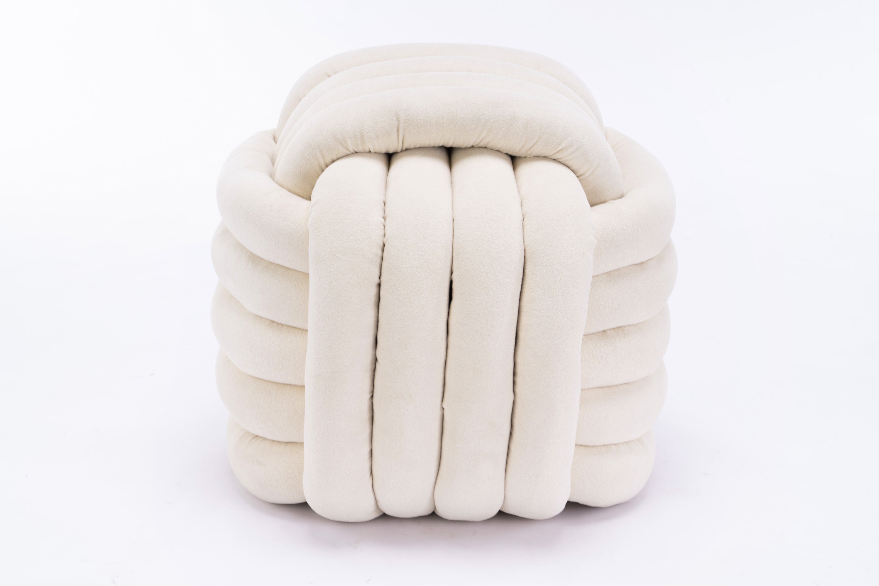 Haoyye Chenille Fabric Knot Design Ottoman Footstool Makeup Stool, Comfortable and Stylish Seat, Modern Upholstered Chair for Living Room or Bedroom, Beige, Sturdy and Space-Saving Furniture