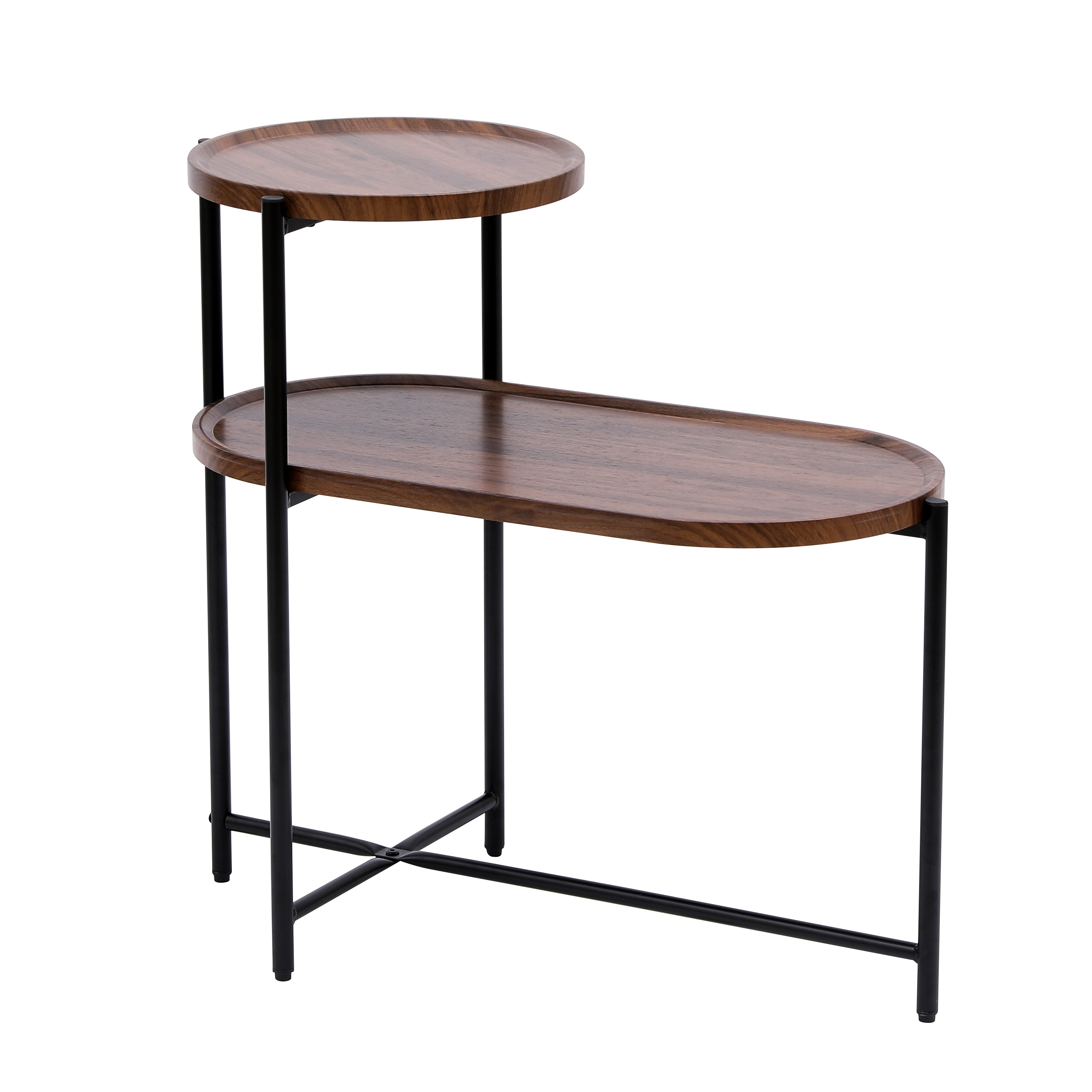 HAOYYE Small Coffee Table 2-Tier Modern Sofa Side Table with Wood Storage Shelf Living Room End Table Nightstand Walnut Brown Sturdy Space-Saving Heavy Duty Modern Design for Adults Dorm Room
