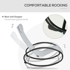 HAOYYE Grey Outdoor Rocking Chair with Breathable Mesh Fabric and Pillow Headrest, Powder-Coated Steel Frame for Water Resistance, Safety Rocker Stoppers, Rubber Floor Protectors, Comfortable Armrests, Perfect for Patio, Garden, and Lounge Seating