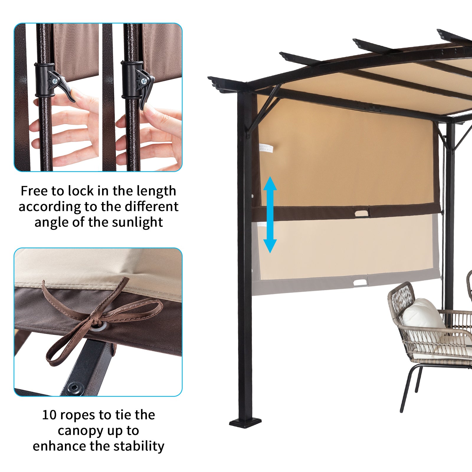 HAOYYE 12.31*9.29*7.45ft Outdoor Rectangular Pergola with Adjustable UV-Resistant Canopy, Aluminum Frame Folding Shade Shed, Curved Top Design with Lockable Sides for Patio, Lawn, Backyard