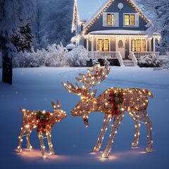 HAOYYE Brown Moose Family LED String Lights, 2 Pack 4ft Outdoor Garden Decorative Reindeer Lights with 200 LEDs, Energy Efficient 3.6W Leather Cord, Perfect for Yard, Patio, Holiday, and Festive Décor