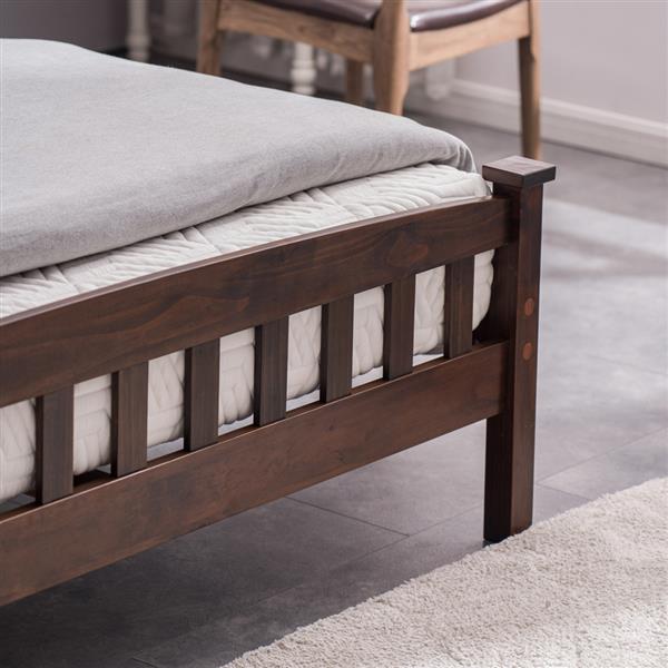 HAOYYE Queen Platform Bed Frame with Vertical Slatted Headboard in Walnut Color, Modern Wood Bed Frame with Sturdy Construction, Elegant Style for Bedroom, Guest Room, Easy Assembly