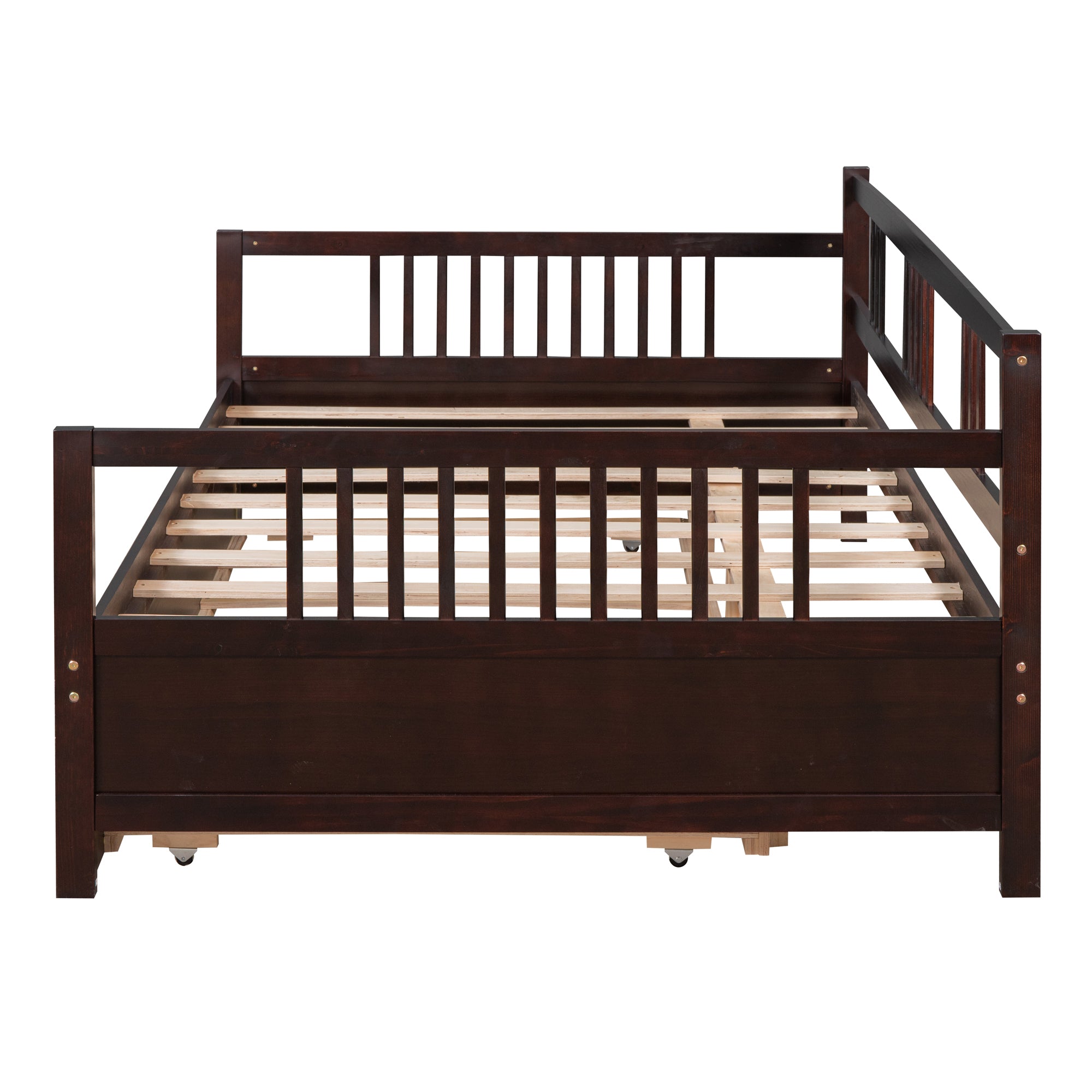 HAOYYE Full Size Daybed Wood Bed with Twin Size Trundle,Espresso Sturdy Space-Saving Heavy Duty Modern Design Adults Dorm Room Easy Assembly Bedroom Furniture