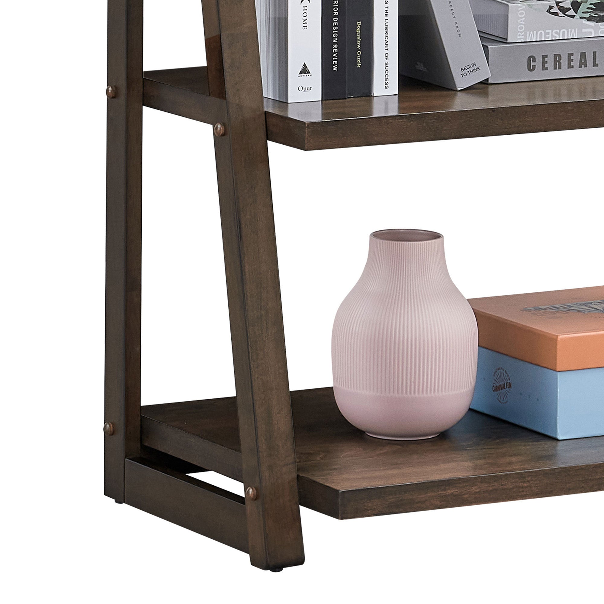 HAOYYE 5-Tier Shelves,Bookshelf, Storage Rack, Bookcase with Rubber Wood Frame, Ladder Shelf for Living Room, Home Office, Kitchen, Bedroom, Apartment ,Rustic Brown Sturdy Space-Saving Heavy Duty Adults