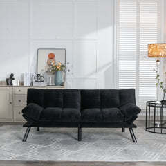 HAOYYE Black Convertible Folding Modern Sofa Bed, Sturdy Space-Saving Heavy Duty Design for Adults Dorm Room Easy Assembly Bedroom Furniture