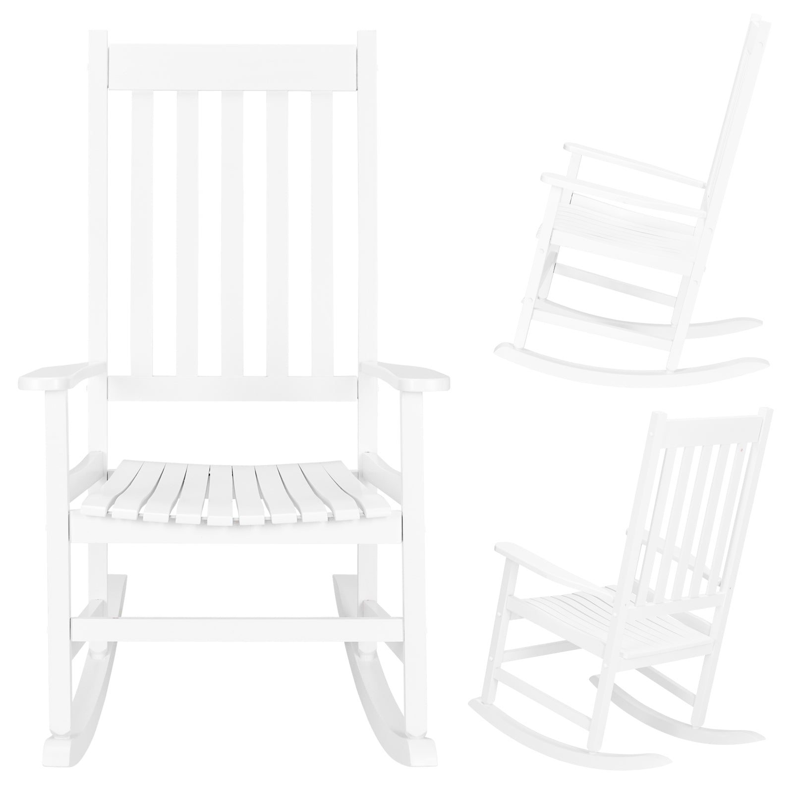 HAOYYE Square Wooden Rocking Chair with Wavy Backboard, Sturdy and Elegant Rocker for Patio, Porch, Garden, or Balcony, Comfortable and Durable Design for Relaxation and Outdoor Enjoyment