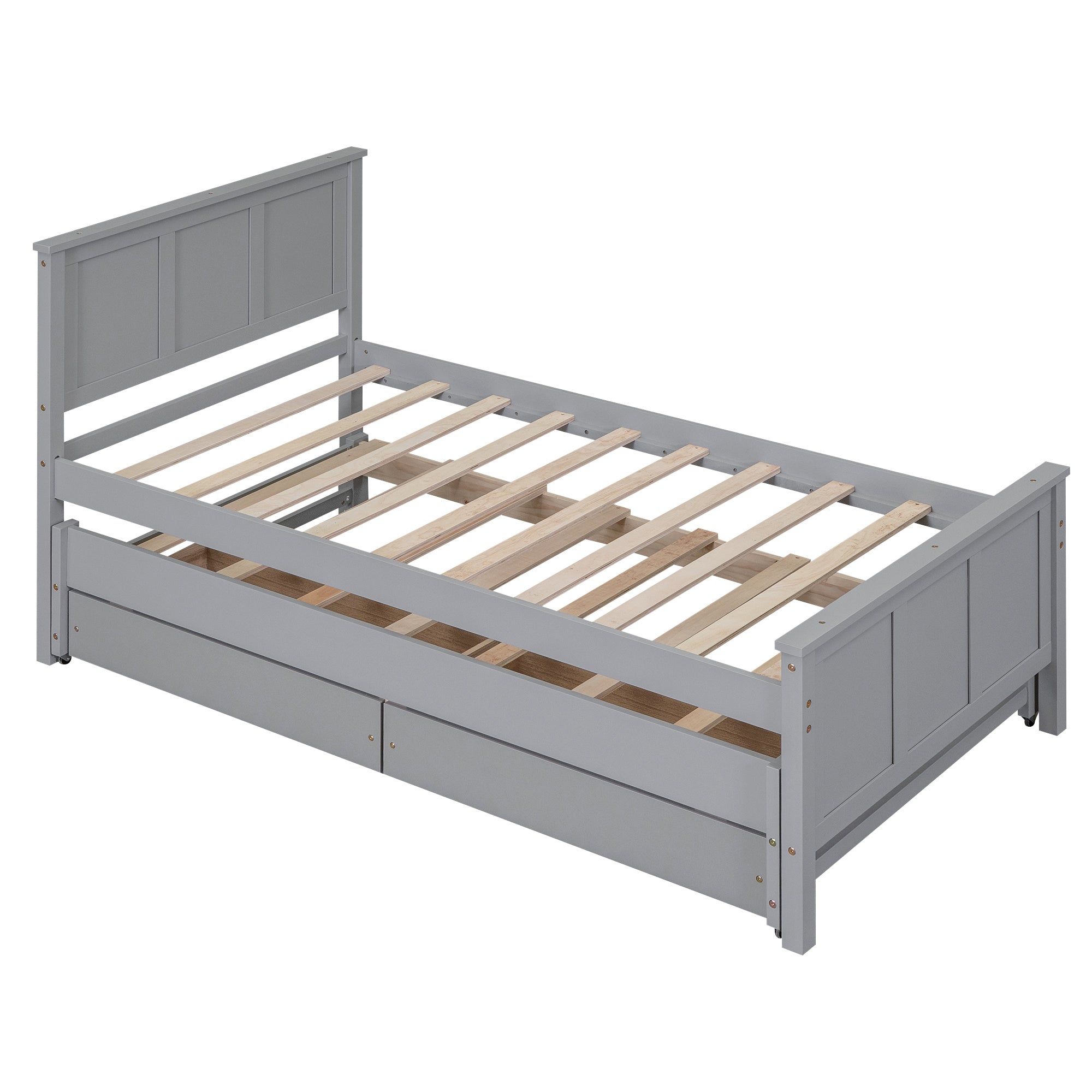 HAOYYE Twin Platform Bed with Trundle and Storage Drawers, Sturdy and Space-Saving Design, Heavy Duty Construction, Ideal for Dorm Rooms and Bedrooms, Easy Assembly, Modern Gray Finish