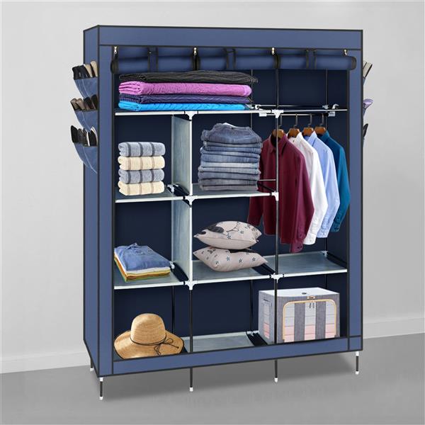 HAOYYE 69" High-leg Non-woven Fabric Assembled Cloth Wardrobe, Durable Space-Saving Storage Solution with Modern Design, Premium Quality, Stylish Dark Blue Color, Versatile Use for Bedroom, Living Room, Entryway, and Closet Organization