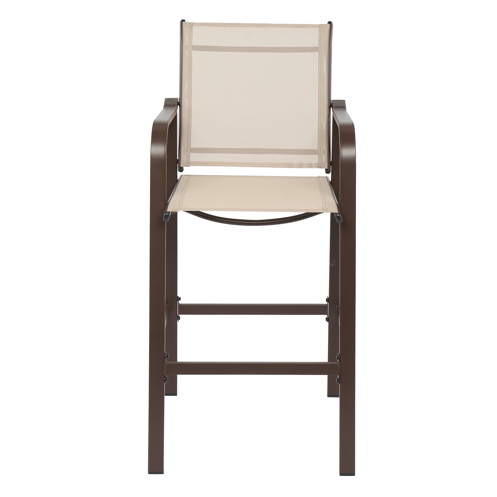 HAOYYE 2pcs Wrought Iron Garden Bar Chairs with Brown Frame and Beige Cloth Surface, Durable and Comfortable Outdoor Bar Seating, Perfect for Patio, Deck, or Backyard, Stylish and Stable Design for Relaxation