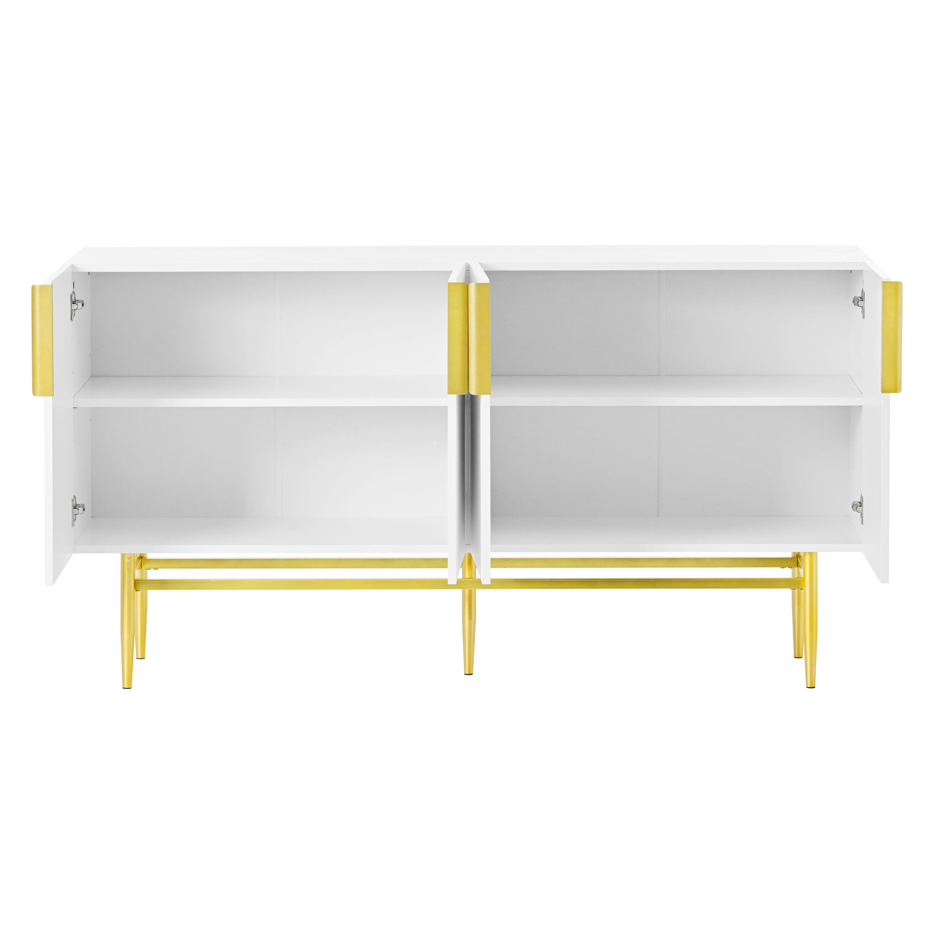 HAOYYE Modern Elegant 4-door Sideboard Gold Metal Handle Buffet Cabinet for Dining Room, Living Room, Bedroom, Hallway (White) Sturdy Space-Saving Heavy Duty Modern Design Adults Dorm Room