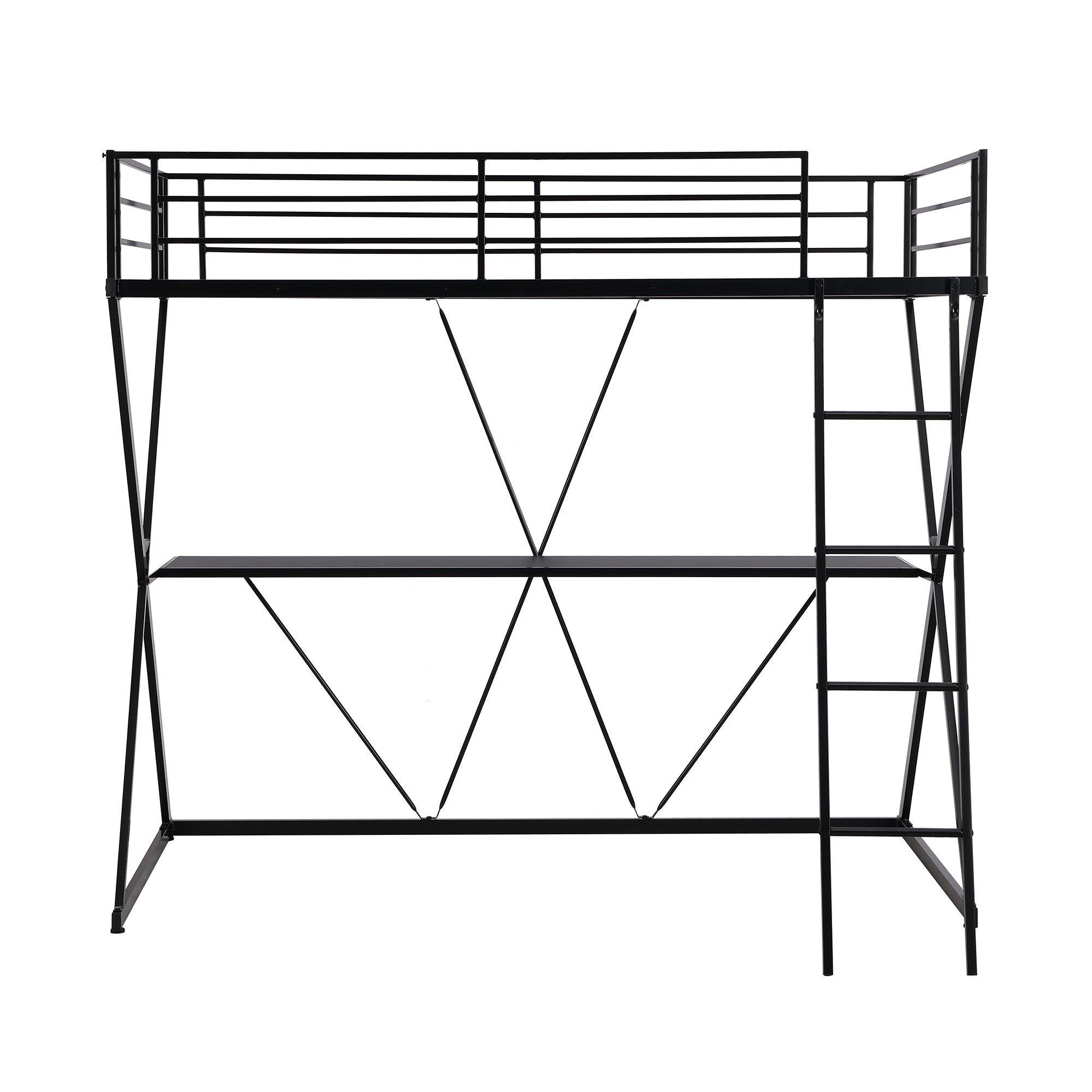 HAOYYE Twin Size Loft Bed with Desk, Ladder and Full-Length Guardrails, X-Shaped Frame, Black(Old SKU: MF297073AAB) Sturdy Space-Saving Heavy Duty Modern Design Adults Dorm Room Easy Assembly