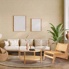 HAOYYE Rattan Coffee Table with Tempered Glass Top, Large Round Boho Style End Table with Hand-Woven Shelf, Sturdy Stable Structure for Living Room Bedroom Balcony Patio or Office