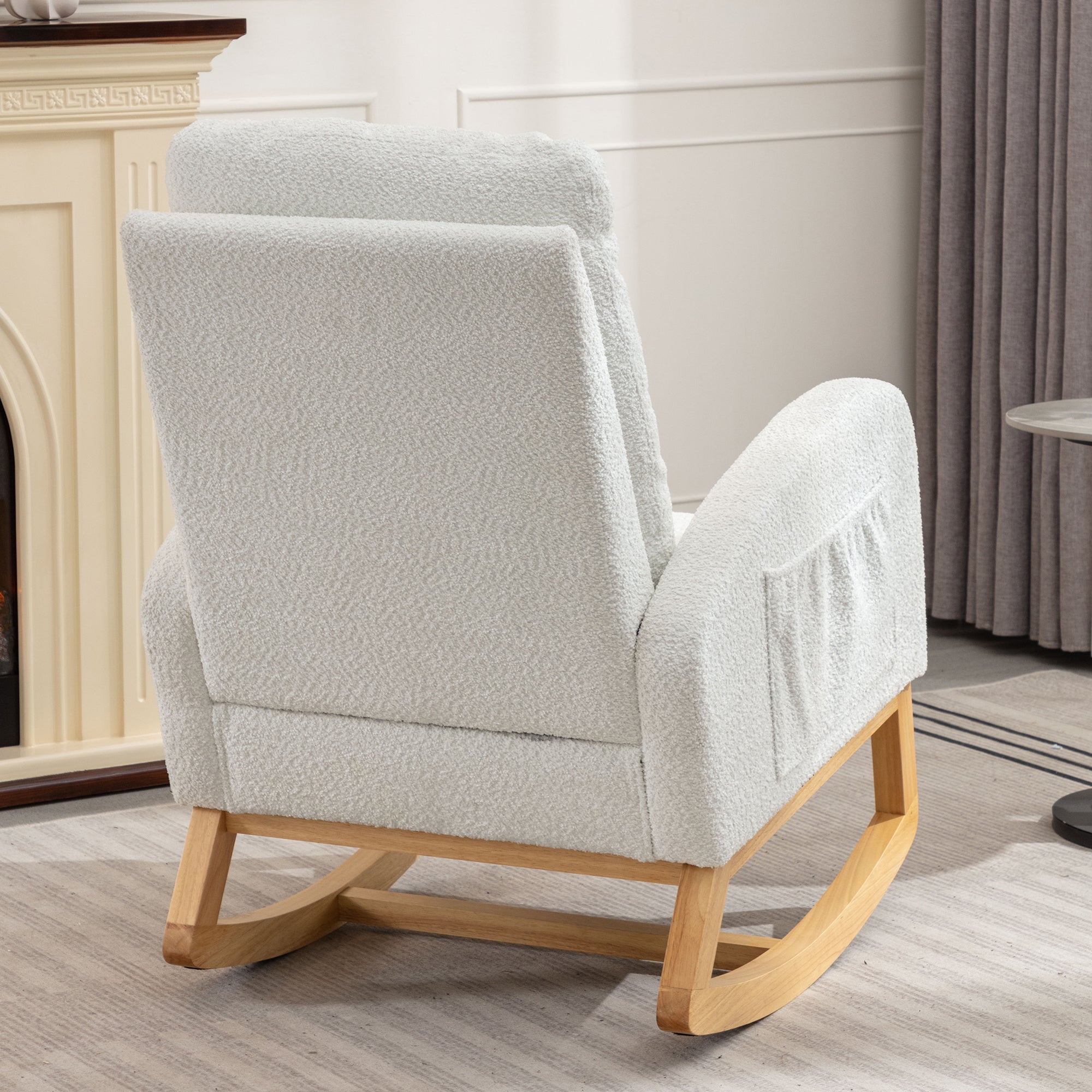 HAOYYE Accent Rocking Chair with Footrest High Back Rubber Wood Rocking Legs Bedroom Living Space 26.77D X 38.36W X 39.76H Inch Sturdy Space-Saving Heavy Duty Modern Design Adults Dorm Room