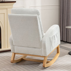 HAOYYE Accent Rocking Chair with Footrest High Back Rubber Wood Rocking Legs Bedroom Living Space 26.77D X 38.36W X 39.76H Inch Sturdy Space-Saving Heavy Duty Modern Design Adults Dorm Room