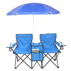 HAOYYE Portable Outdoor 2-Seat Folding Chair with Removable Sun Umbrella, Lightweight and Durable Folding Lounge Chair for Fishing, Sunbathing, and Outdoor Relaxation