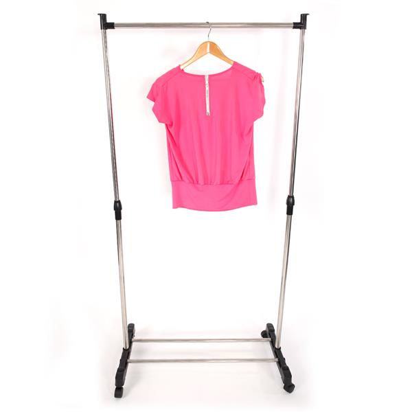 HAOYYE Single-Bar Adjustable Clothes Rack with Shoe Shelf, Space-Saving Vertical & Horizontal Stretching Garment Organizer, Modern Durable Silver Metal Frame, Versatile Home Storage Solution for Bedroom, Closet, Entryway, and Laundry Room
