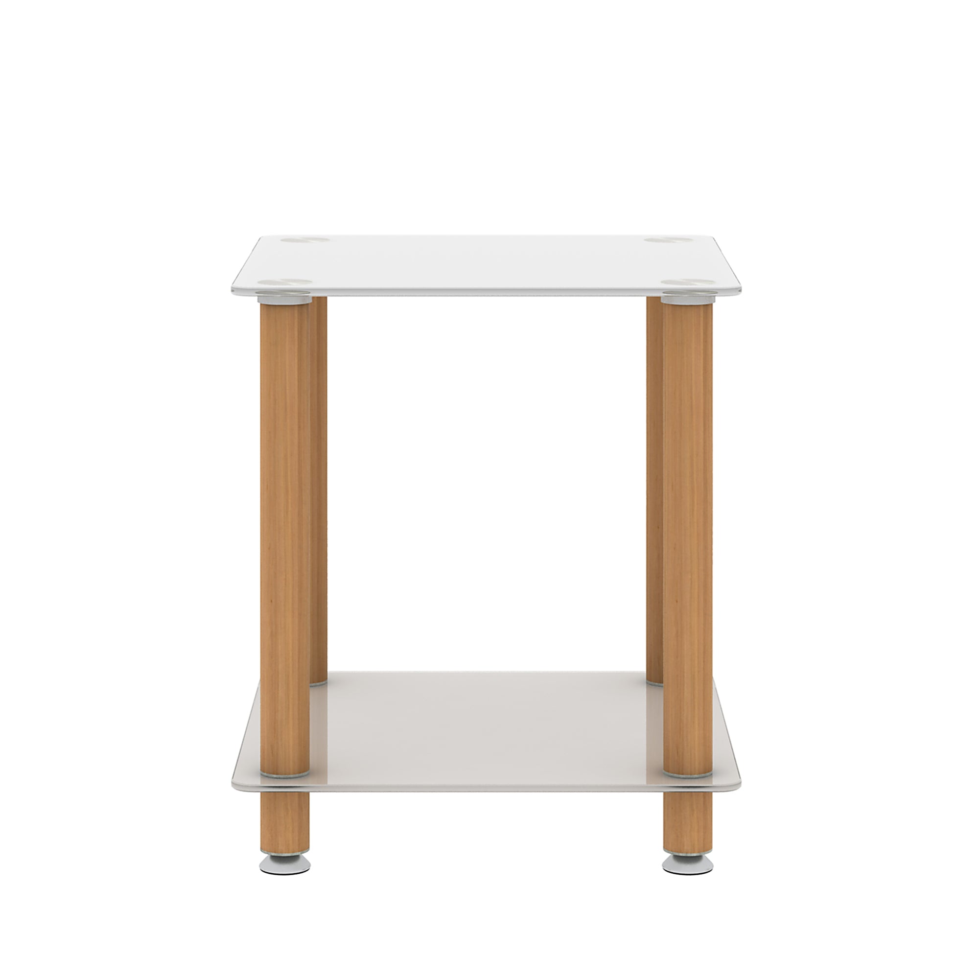 HAOYYE One Piece White And Oak Side Table with Two Tier Storage Shelf for Adults Dorm Room and Living Spaces Perfect as Nightstand, End Table or Sofa Table Featuring Heavy Duty Construction, Space Saving Functionality and Easy Assembly