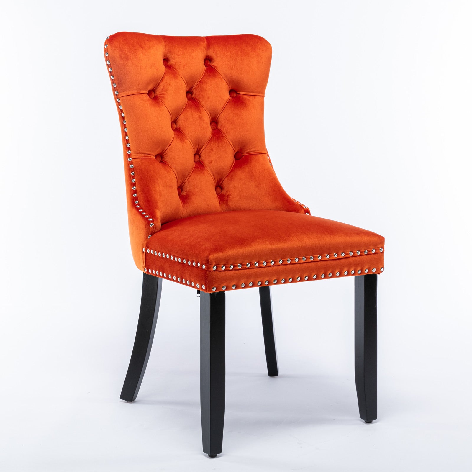 HAOYYE High-end Tufted Solid Wood Contemporary Velvet Upholstered Dining Chair with Wood Legs Nailhead Trim 2-Pcs Set, Orange, SW2001OG Sturdy Space-Saving Heavy Duty Modern Design