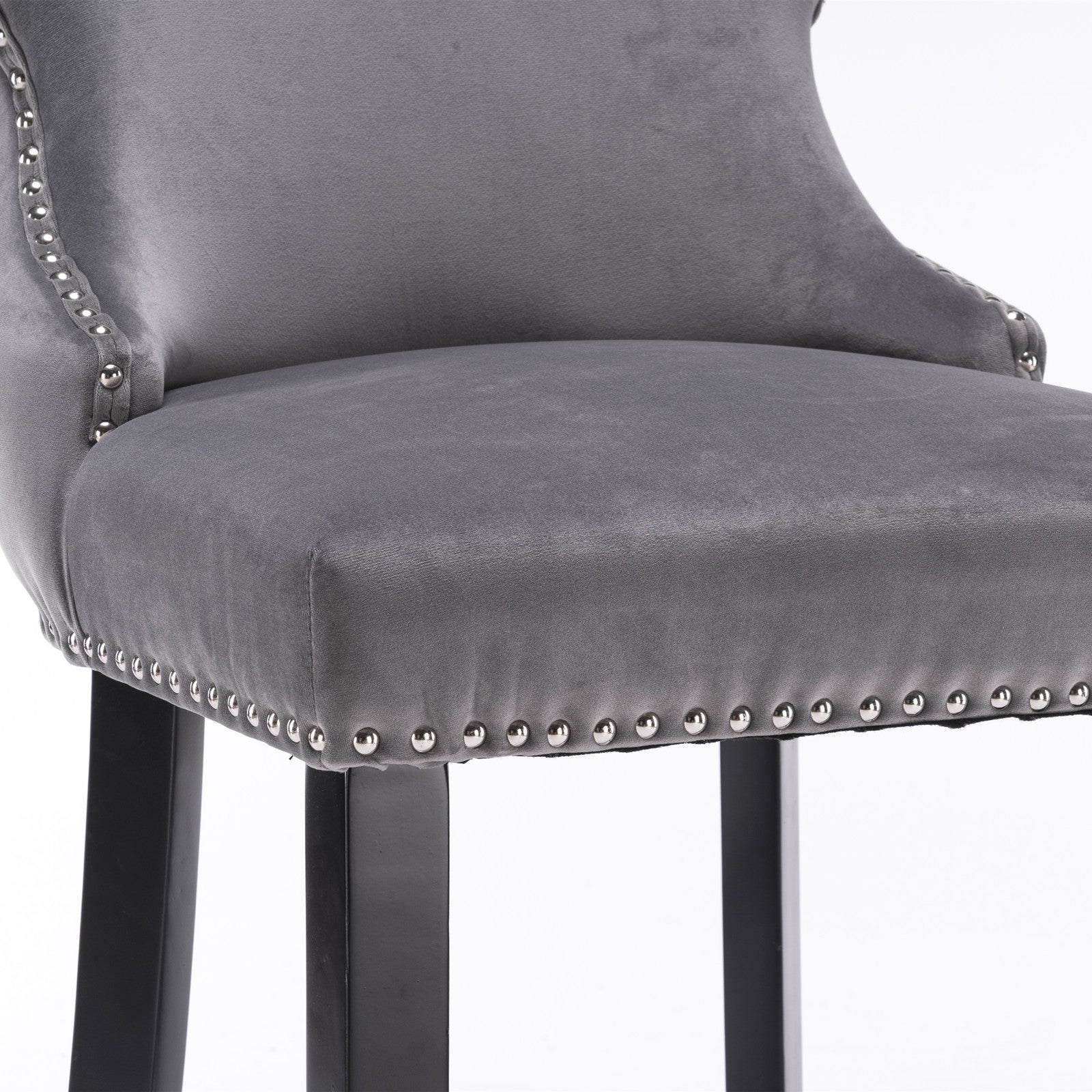 HAOYYE Contemporary Velvet Upholstered Wing-Back Barstools with Button Tufted Decoration and Wooden Legs, and Chrome Nailhead Trim, Leisure Style Bar Chairs,Bar stools, Set of 2 (Gray),SW1824GY