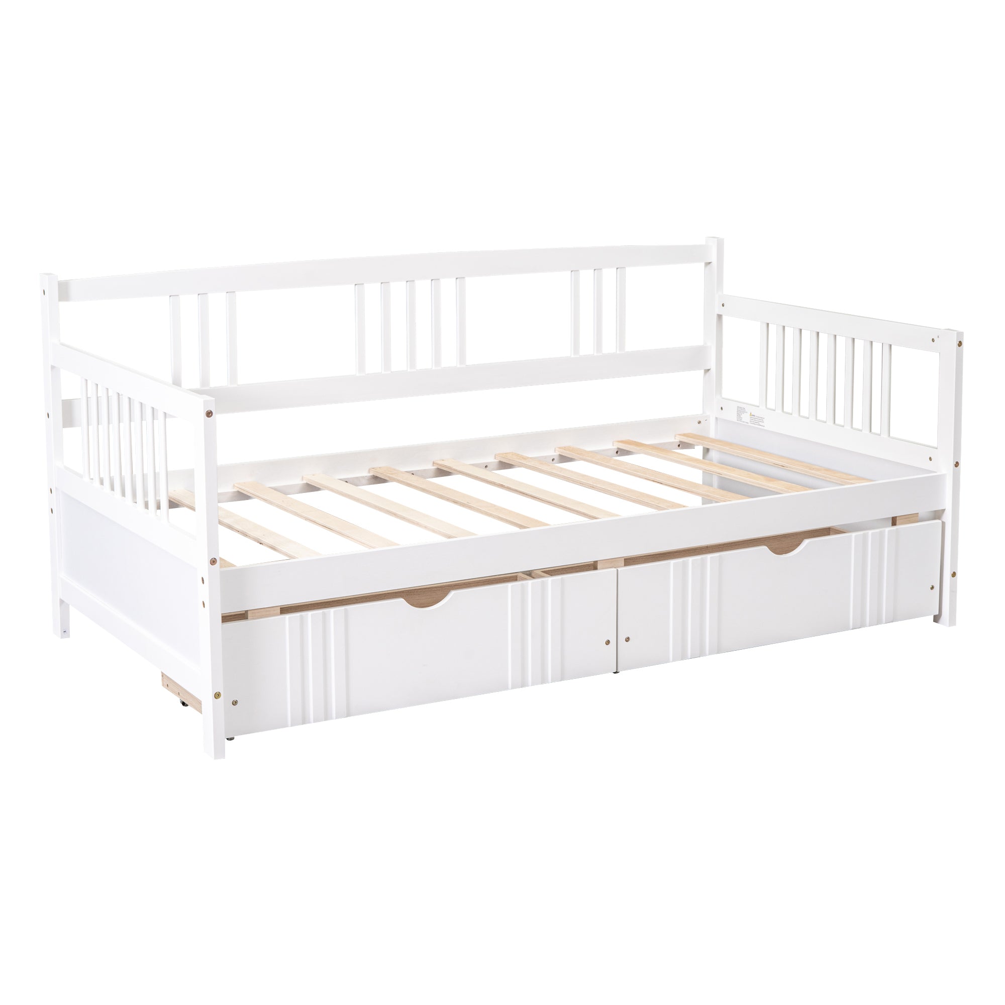 HAOYYE Twin Daybed with Two Drawers, White Wood Bed Frame, Sturdy Space-Saving Design, Heavy Duty Construction, Ideal for Bedroom, Dorm Room, Easy Assembly
