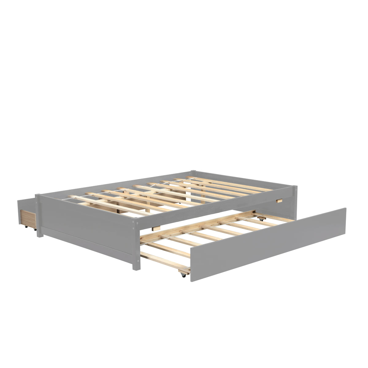 HAOYYE Full Bed With Twin Trundle And Storage Drawers, Grey Wood Platform Bed Frame, Space-Saving Heavy Duty Design, Modern Style For Bedroom Or Dorm Room, Easy Assembly