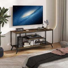 HAOYYE Modern TV Stand With Power Outlets And LED Lights, Entertainment Center With Shelves, TV Console Table For Living Room And Bedroom, Light Gray Sturdy Space-Saving Heavy Duty Design
