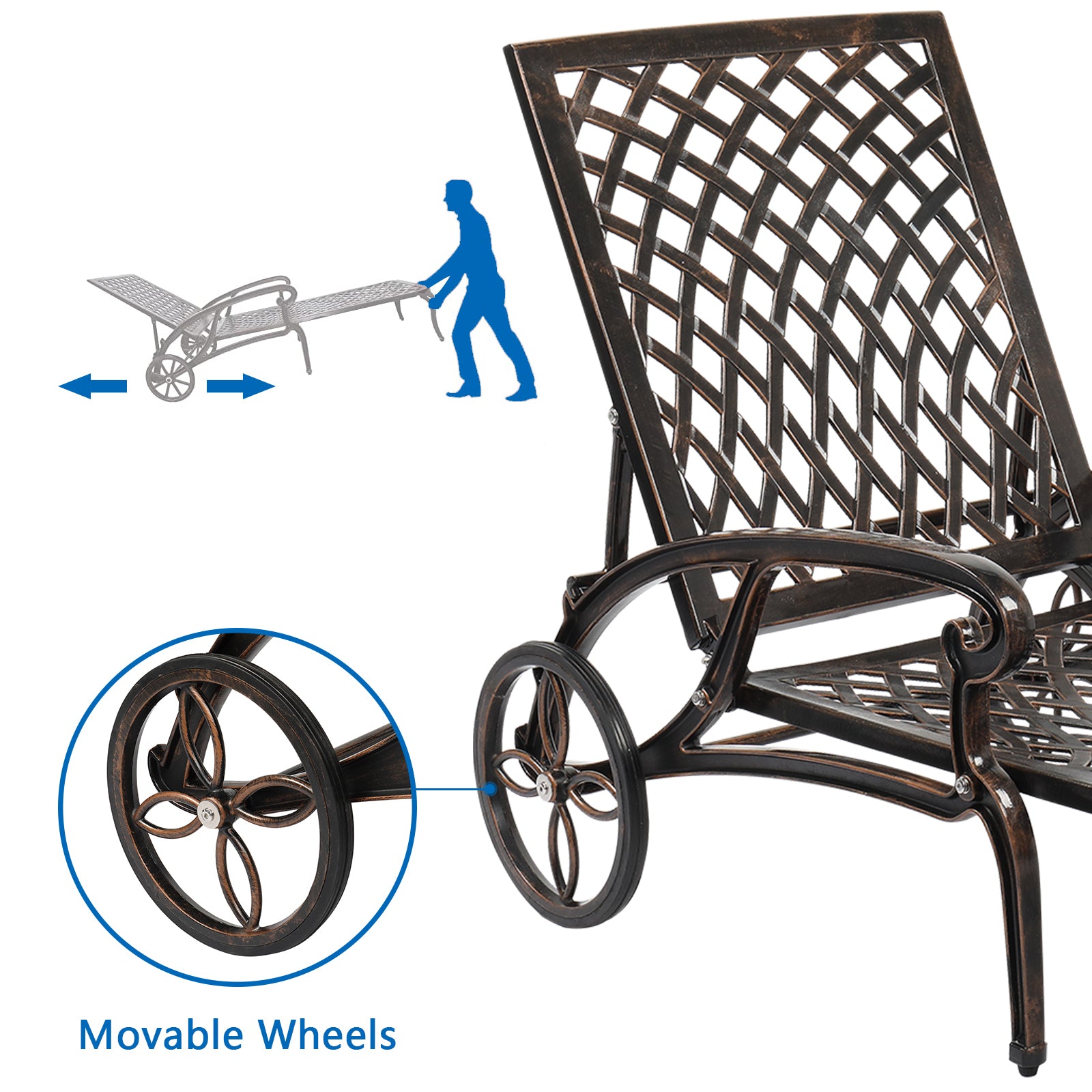 HAOYYE Adjustable Backrest Courtyard Cast Aluminum Lying Bed, Black, Sturdy Outdoor Lounge Chair for Relaxing, Perfect for Garden, Patio, or Backyard, Comfortable and Durable Design, Easy to Adjust for Ultimate Comfort