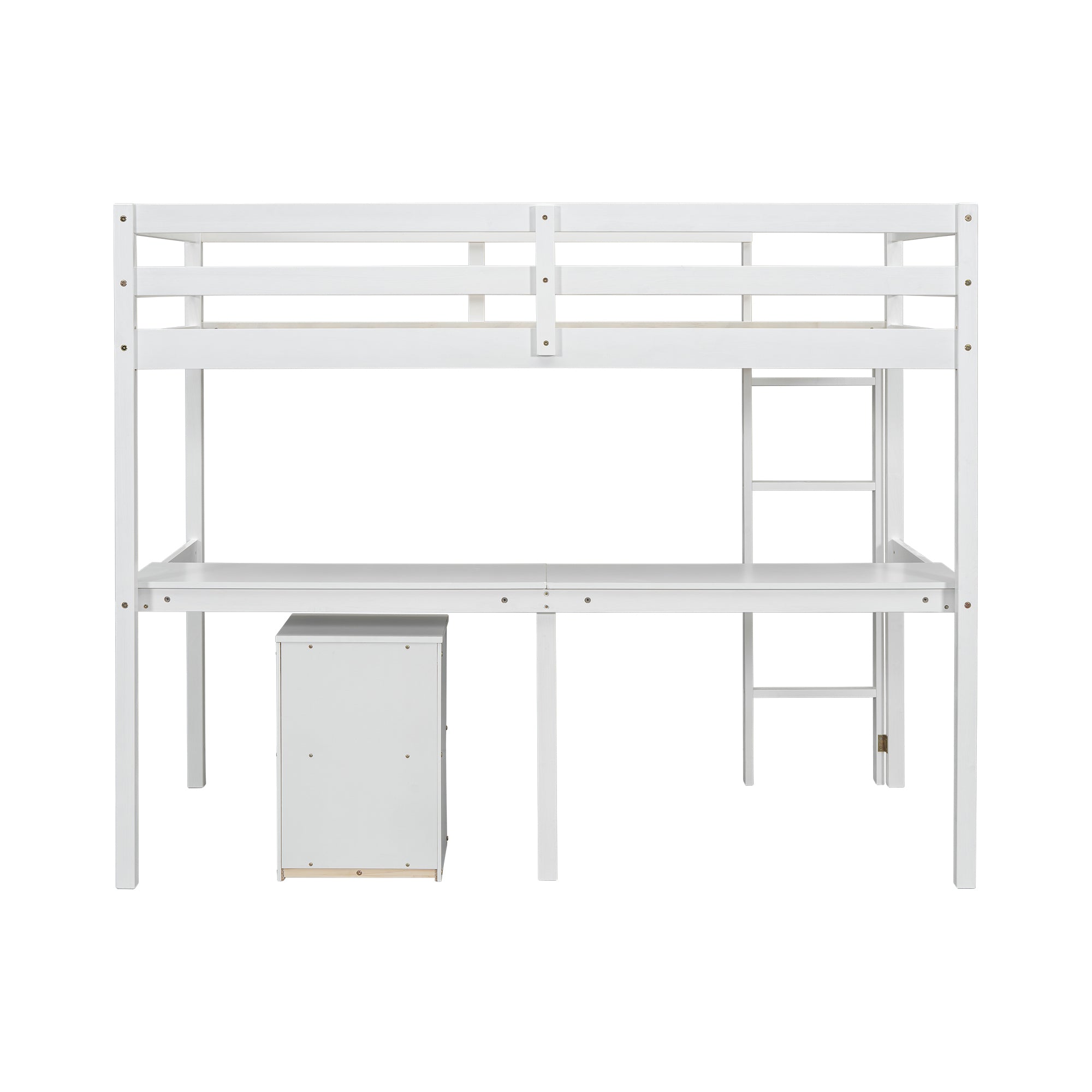 HAOYYE Twin Loft Wood Bed with Under-Bed Built-In Desk and Two-Drawer Storage Cabinet, Guardrails, and Ladder, White Sturdy Space-Saving Design, Heavy Duty Construction, Easy Assembly, Durable Stylish Home Furniture