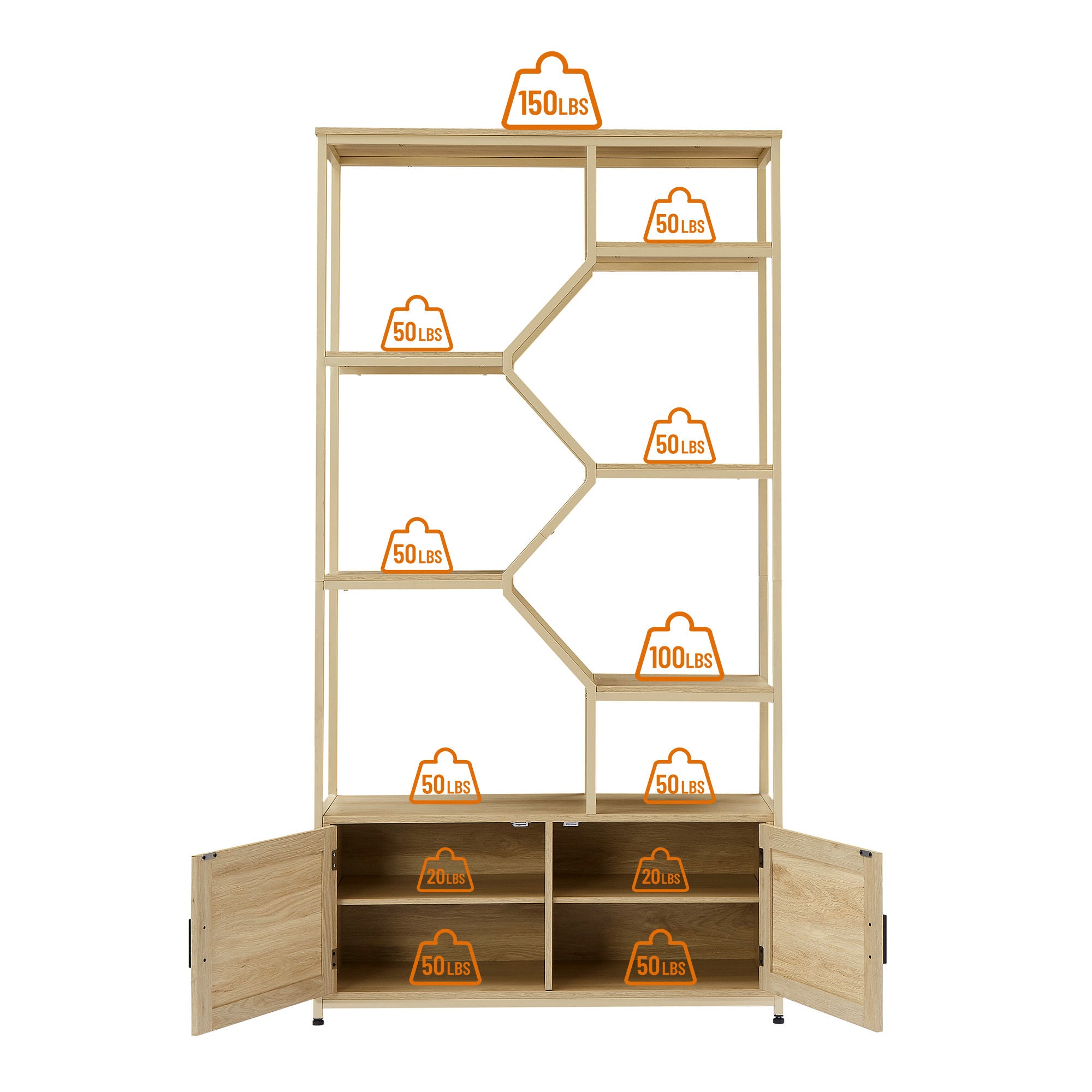 HAOYYE Rattan bookshelf 7 tiers Bookcases Storage Rack with cabinet for Living Room Home Office, Natural, 39.4'' W x 13.8'' D x 75.6'' H. Sturdy Space-Saving Heavy Duty Modern Design Adults Dorm Room